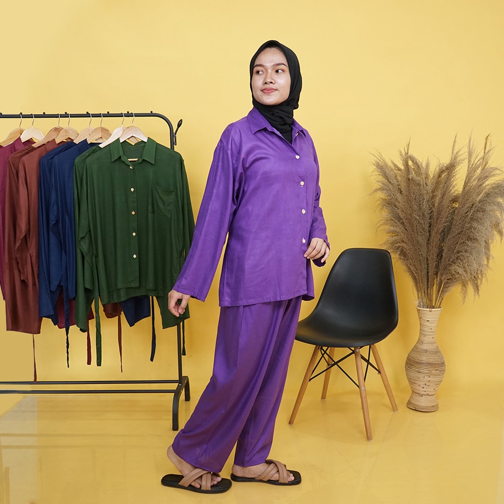 BAJU ONE WAN ON SET JUMBO DAILY OOTD PIYAMA PAKAIAN TIDUR CELANA SETELAN SETCEL TIE DYE 1 SATU KEMEJA BAHAN RAYON