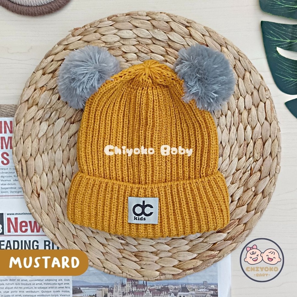 Topi Rajut Kupluk Bayi Pom Pom Premium / Topi Bayi Pom Pom Anak Laki - Laki Perempuan / Kupluk Baby Pompom DC Kids Chiyoko Baby