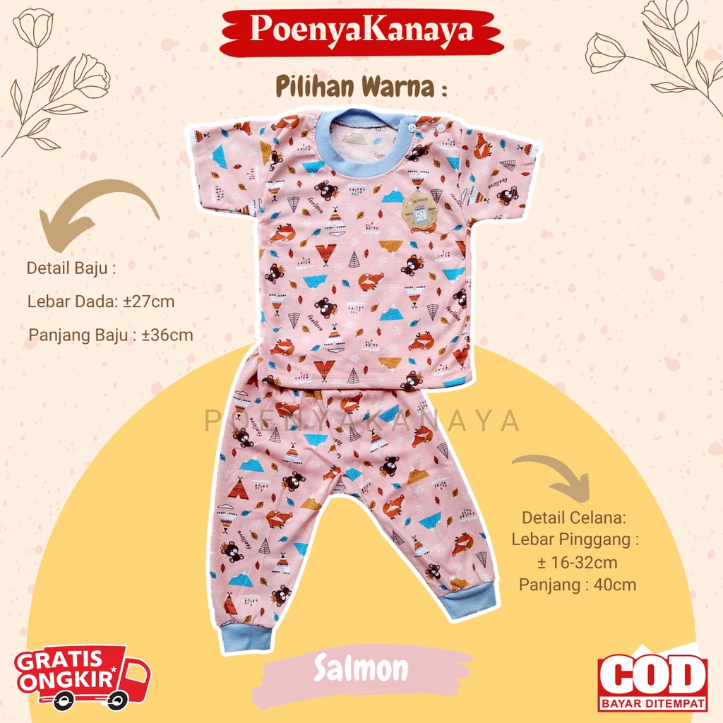 Setelan Baju Bayi Piyama Bayi Baju PENDEK celana PANJANG OBLONG PRINTING Saffenda SNI 3-12 Bulan SPY37