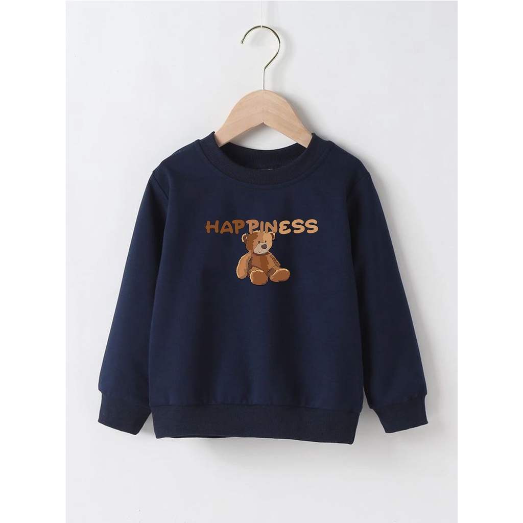 Sweater Perempuan Usia 2 - 12 Tahun Crewneck TEDDY HAPPINESS Switer Cewek Cowok