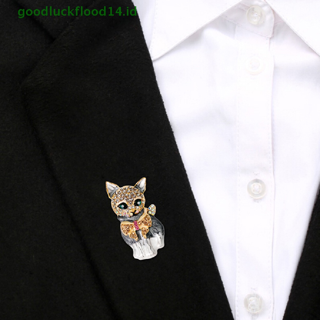 [GOOGFOUR] Enamel Baru Kristal Mata Hijau Kartun Kucing Bros Pin Perhiasan Tas Ornamen Hadiah [TOP]