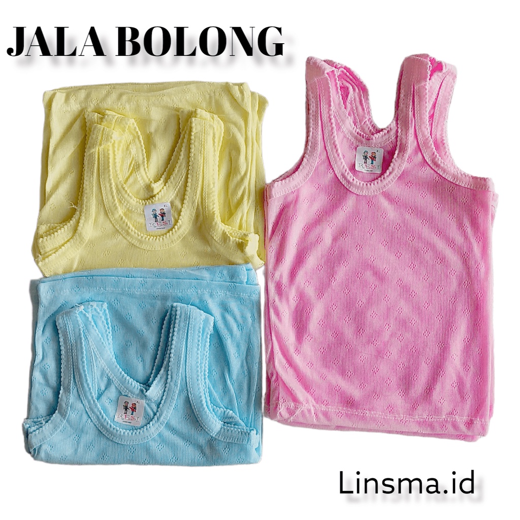 3PCS - Singlet Anak Motif Jala Bolong Diana | Kaos dalam Warna Bayi Balita Grosir Murah