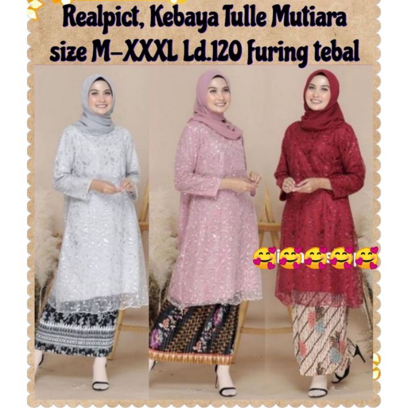 ATASAN KEBAYA TUNIK TULLE KEBAYA TULE TILLE JUMBO REALPICT XXXL LD 120 MURAH FULL FURING brukat BIRU
