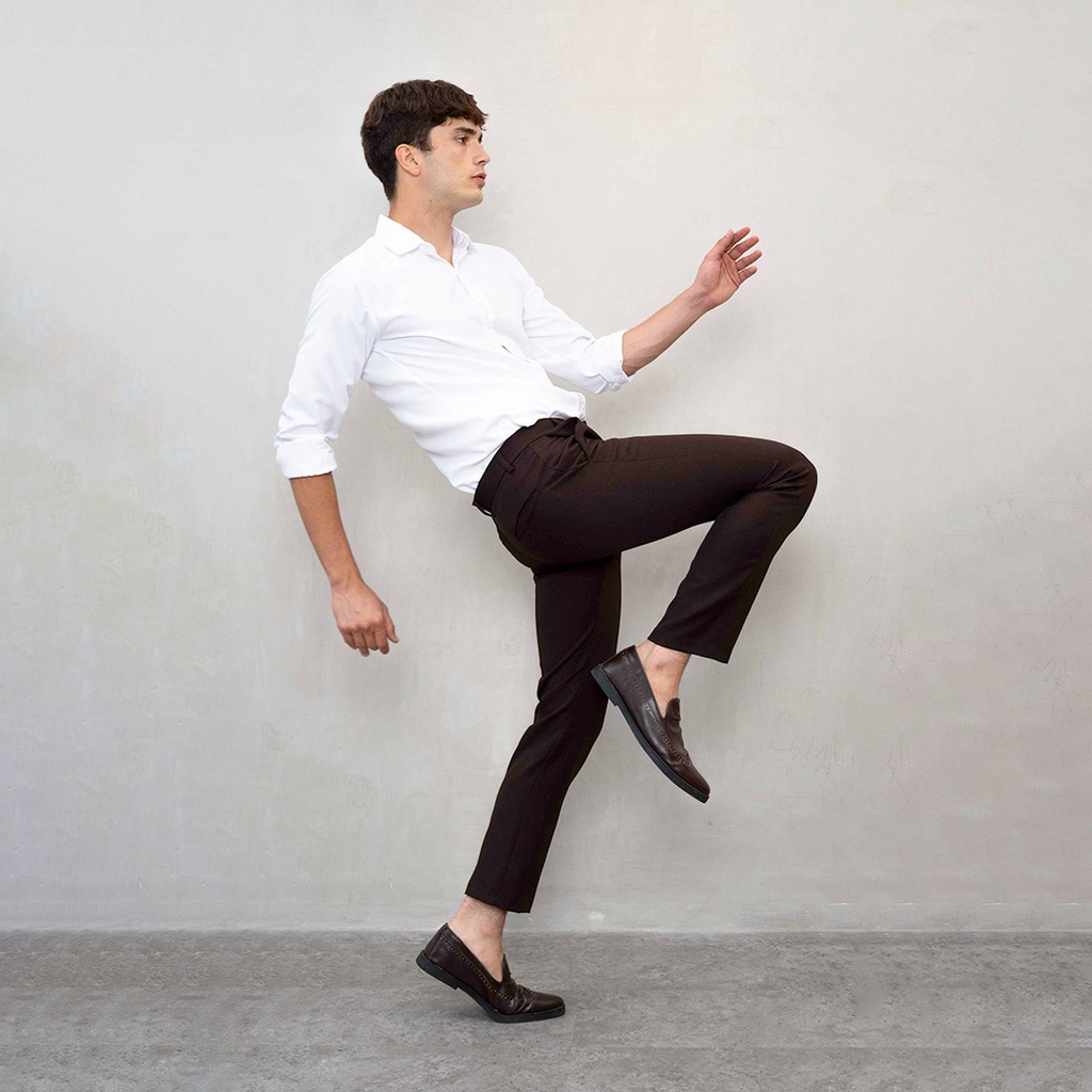 Houseofcuff Celana Bahan Kerja Pria Kantor Big Size Formal Slim Fit warna coklat brown trouser