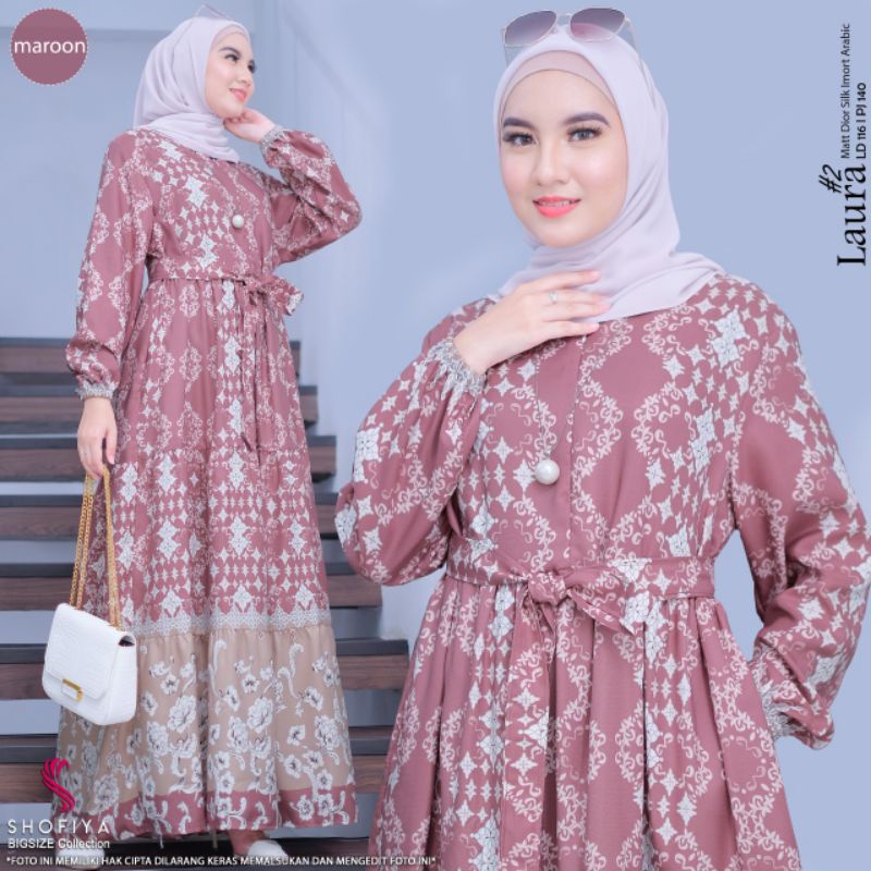 DRESS GAMIS PESTA KONDANGAN BIGSIZE JUMBO DIOR SILK IMPORT BUSUI LAURA ORI SHOFIYA