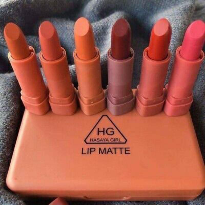 [Dapat 6pcs] Hasaya Girl Mini Lipstick Nude Series (dapat 1 set + kaca) / Lipstik Peach Series Murah