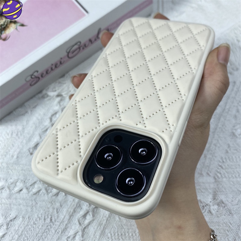 [New Upgrade] Casing Pelindung Untuk IPhone 14 Pro Max 14Plus Warna Solid Belah Ketupat Silikon Silicon Casing Ponsel Anti Jatuh