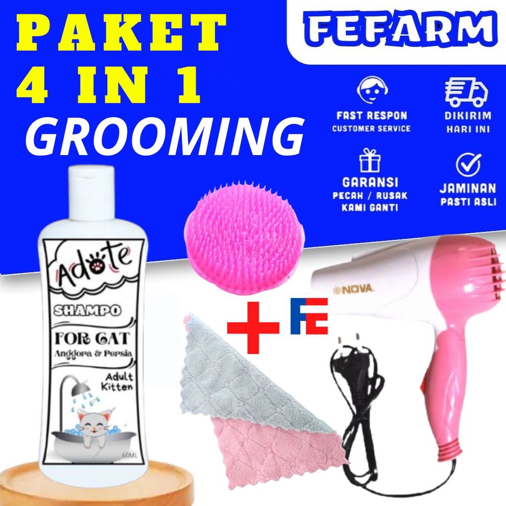 Paket Grooming Paket Mandi Kucing Adote Original 4 in 1 FEFARM