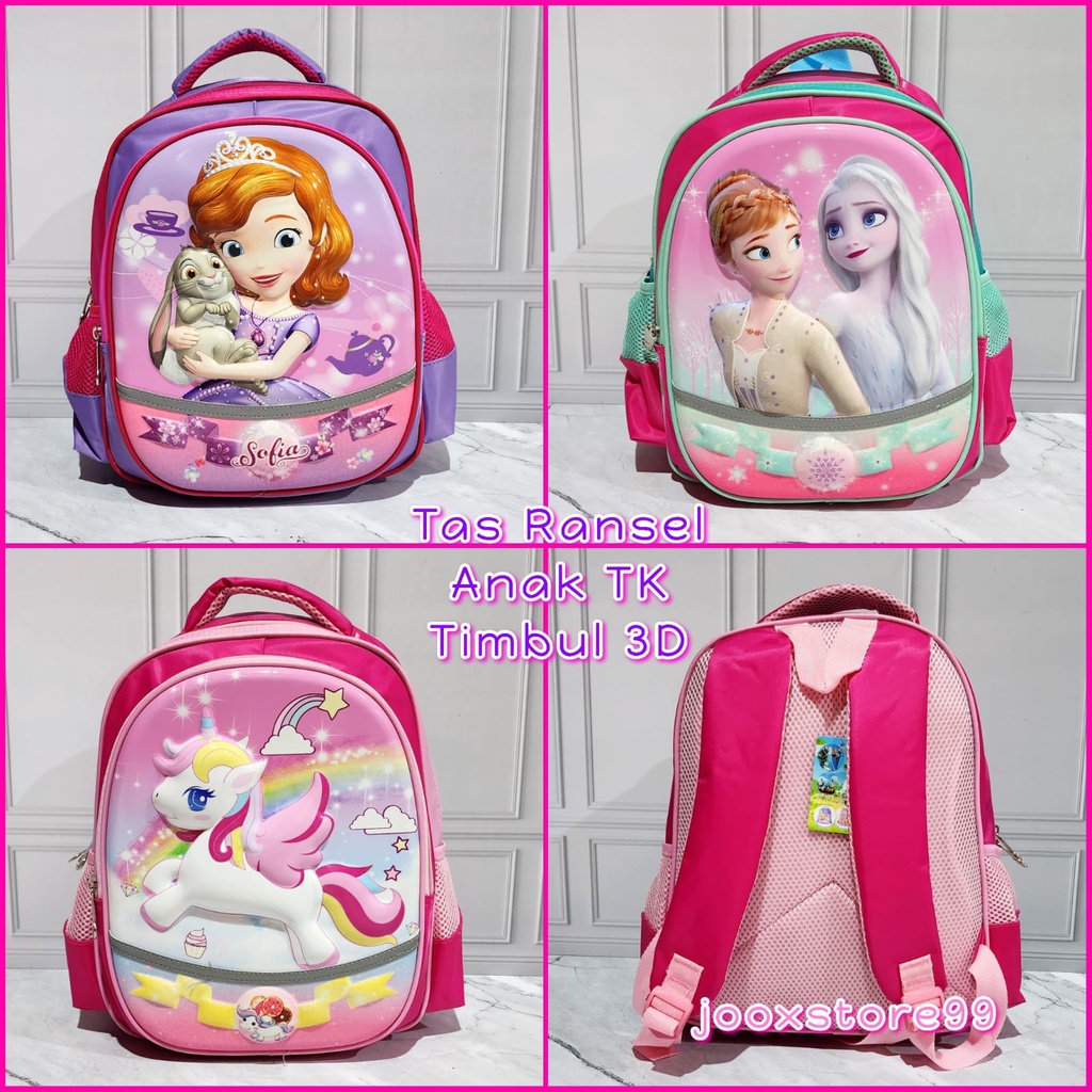 Tas Sekolah Ransel Anak TK Motif Timbul 3D Glossy Tas Gendong Anak Import Backpack Anak Perempuan dan Laki - Laki