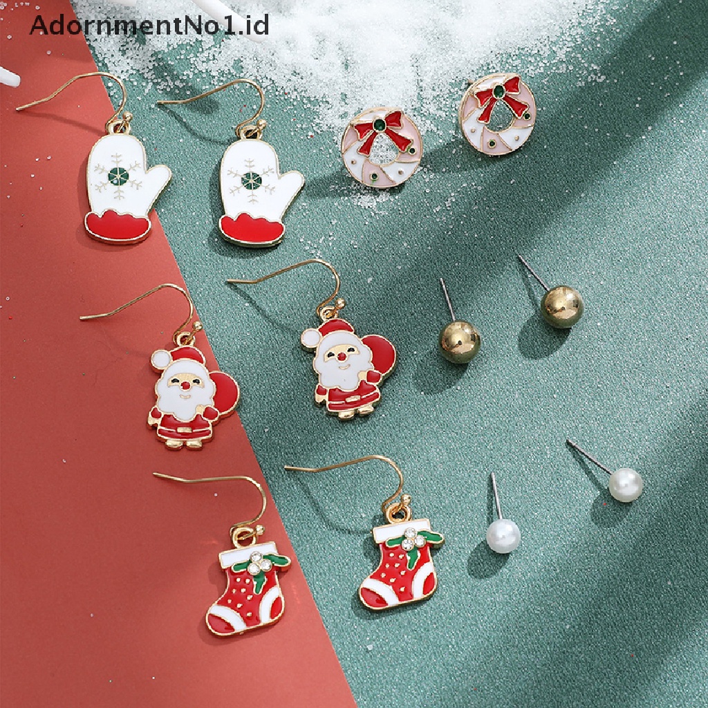 [AdornmentNo1] 6pasang Set Anting Natal Santa Claus Snowflake Lonceng Elk Anting Enam Potong Anting Natal Perempuan [ID]