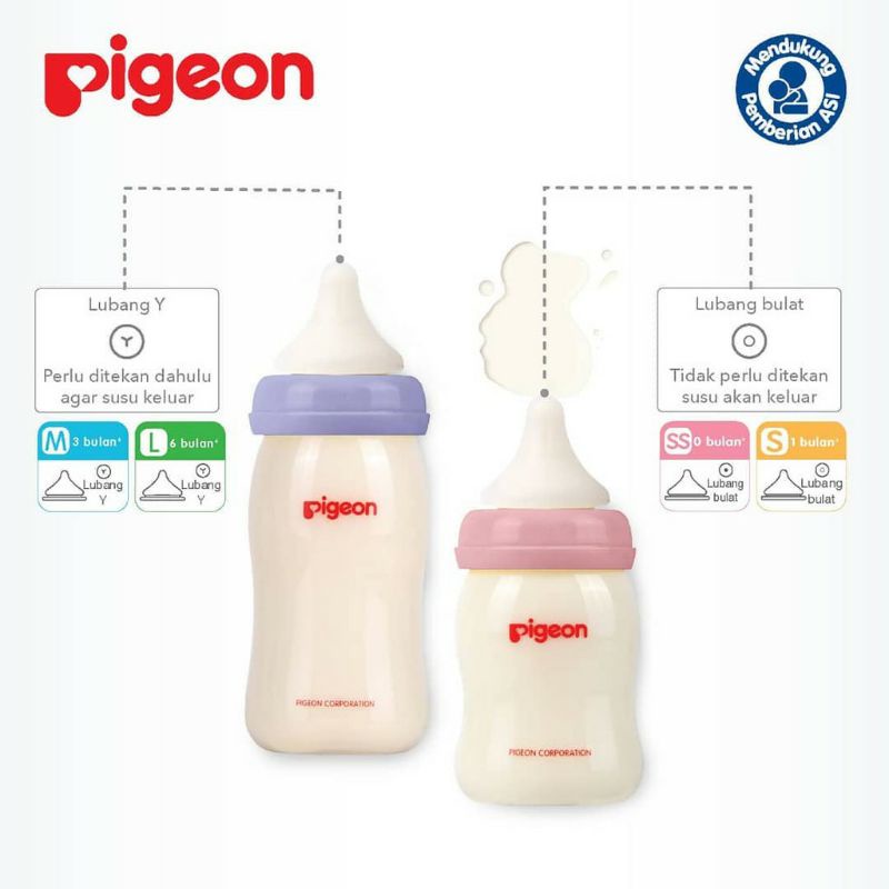 (3 Pcs) Pigeon Nipple Wide Neck Peristaltic Plus Soft Touch S, M, L Blister | Nipple Pigeon Wide Neck