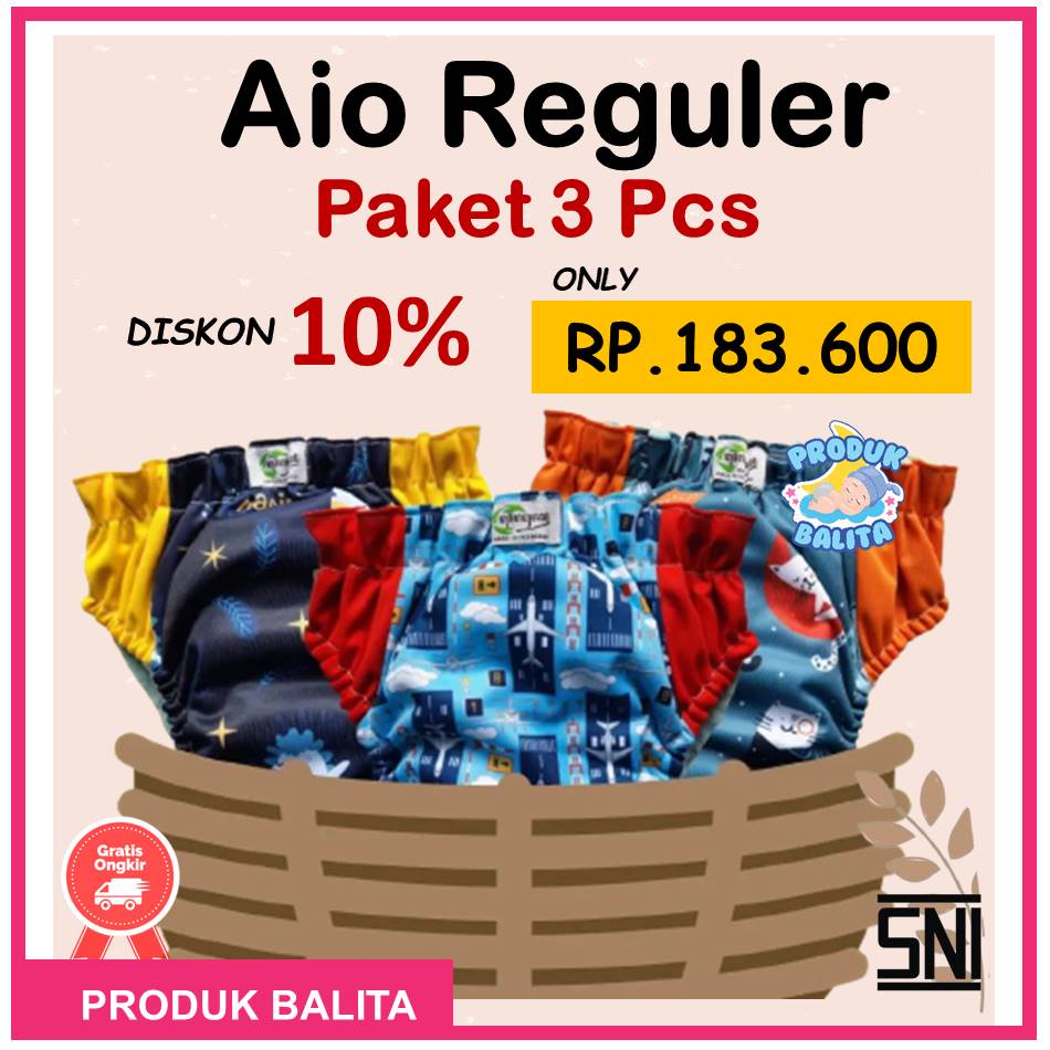 Paket Hemat 3 Pcs Clodi Ningrat Aio Reguler Pant Popok Kain Cuci Ulang Popok All In One