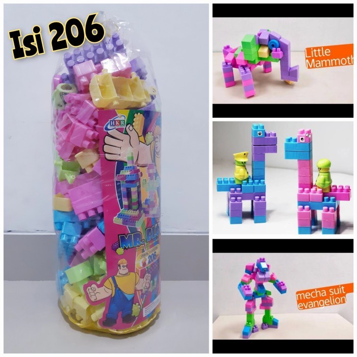 Brick Mainan Mr Block Besar Isi 206 - Brick Balok Lego Anak Jumbo Edukatif