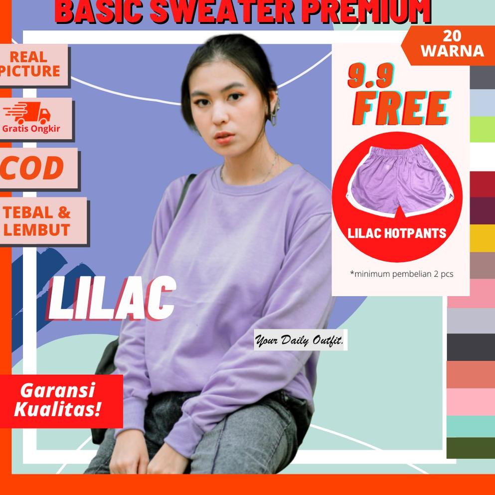 {SLV.16Ja23н} SWEATER OVERSIZE LILAC PRIA WANITA POLOS UNGU MUDA COUPLE KOREA JUMBO PREMIUM COWOK CE
