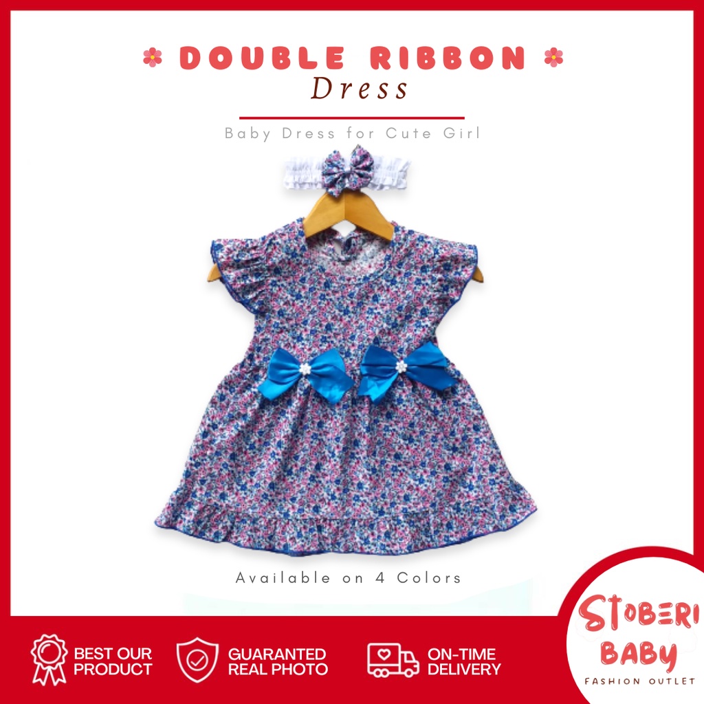 stoberi baby - (EXCLUSIVE ON STOBERI BABY ) Dress Bayi Motif Animal Lucu Baju Bayi Perempuan / QIU2 DOUBLE RIBBON