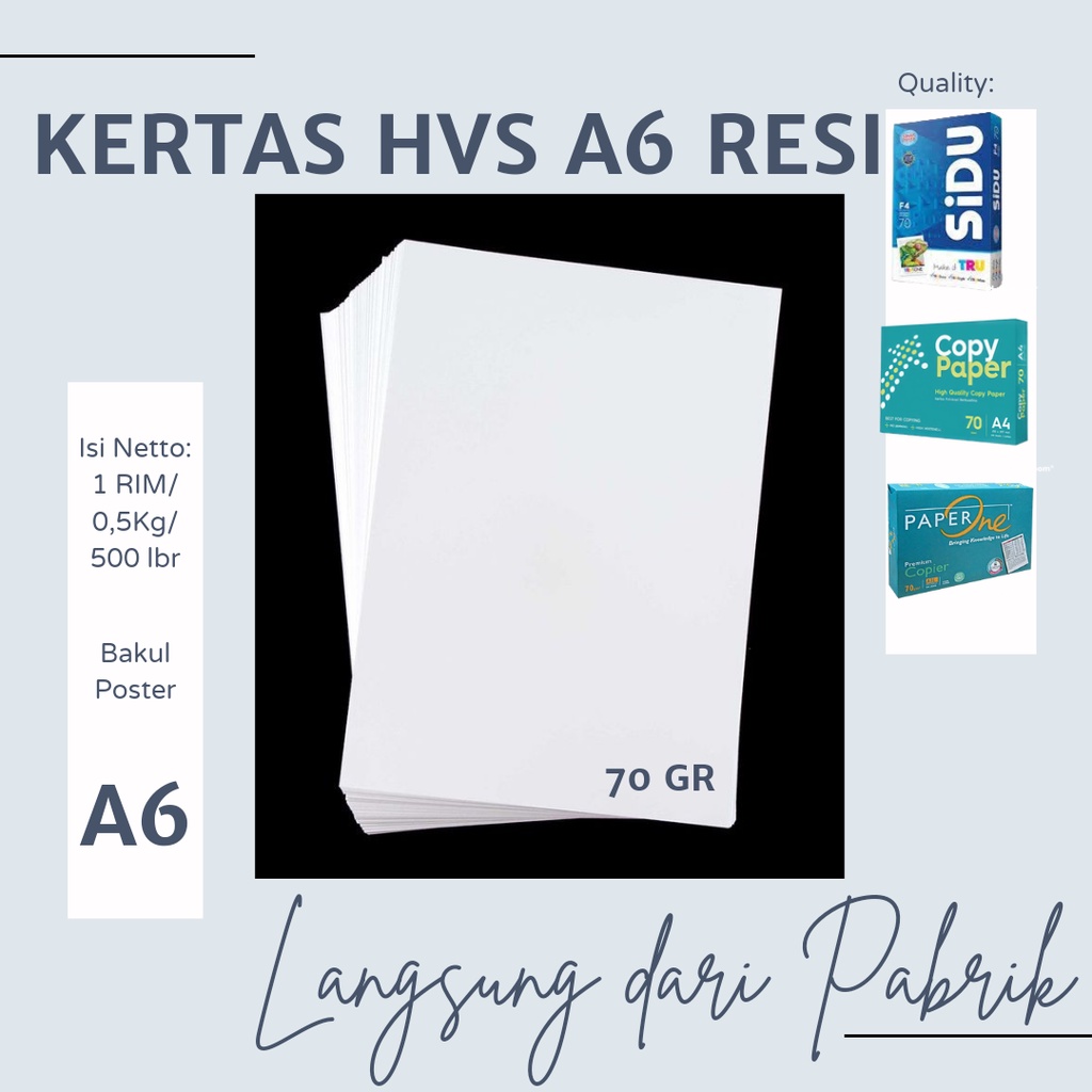 

Kertas HVS 70 GSM A6 / Kertas Resi A6 - 1 RIM isi 500 lembar