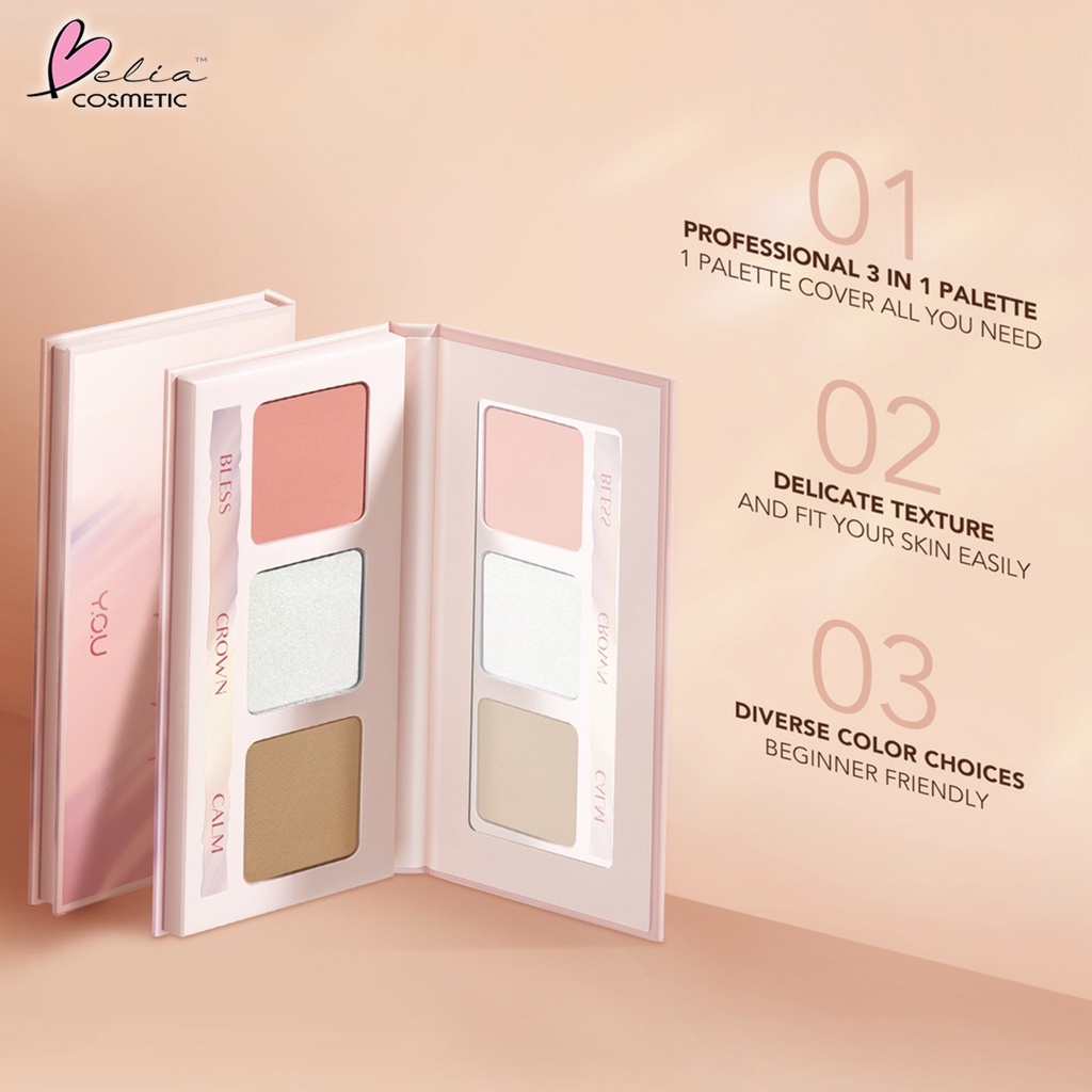 ❤ BELIA ❤ YOU 3 in 1 Sparkling Face Palette for 3D Radiant Look | Contour, Blush, Highlight | BPOM