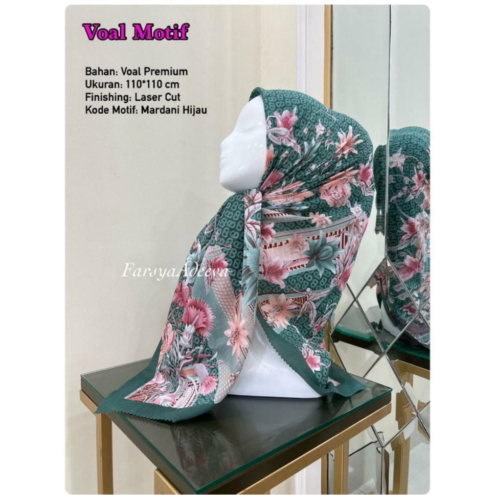Segi empat Denai Hijab Voal Denay Segi empat motif printing premium hijab MOTIF Mardani Hijau