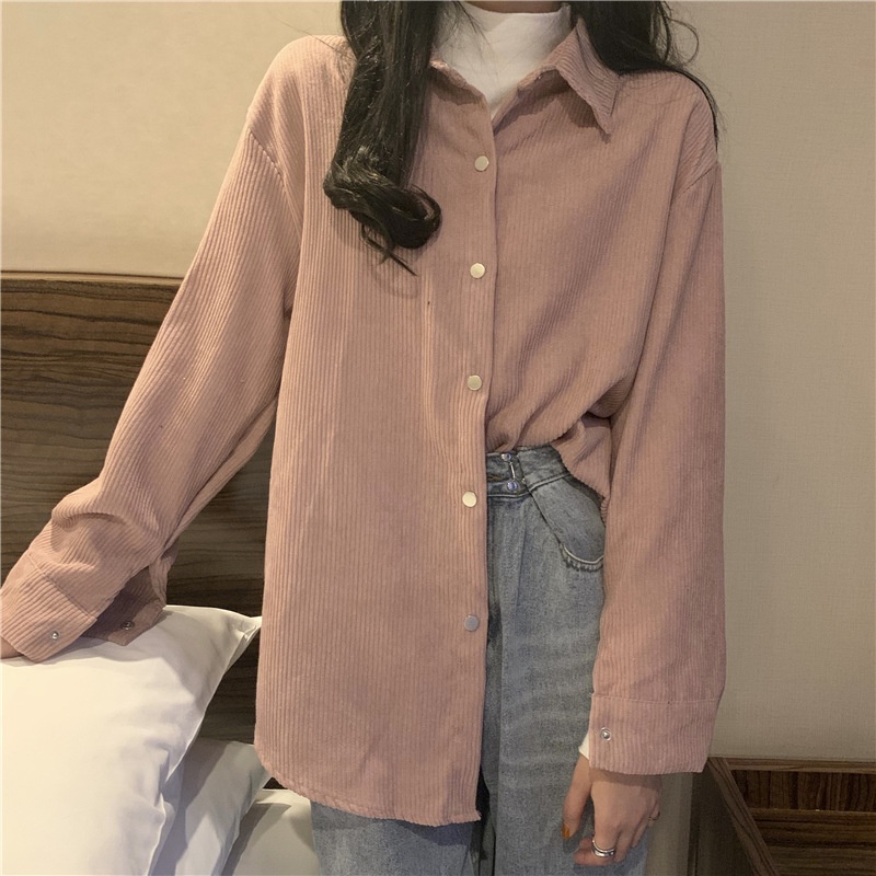 yikoo-Kemeja korea lengan panjang blouse wanita atasan top