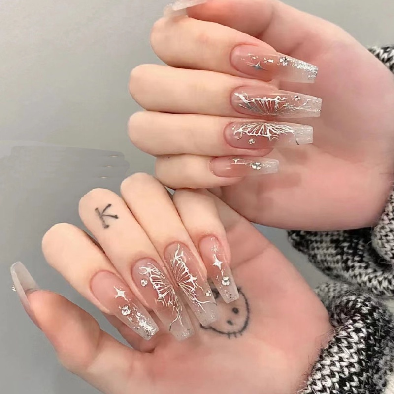 Diy Art Nail Decal Dark Butterfly Moon Peningkatan Kuku Stiker Tekstur 3D Cinta Stiker Kuku