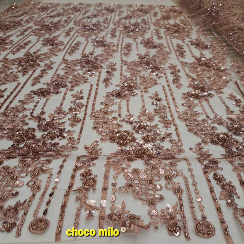 (COD) Bahan kain tulle kebaya korea full payet merambat terbaru/kain kebaya wanita mewah berpayet