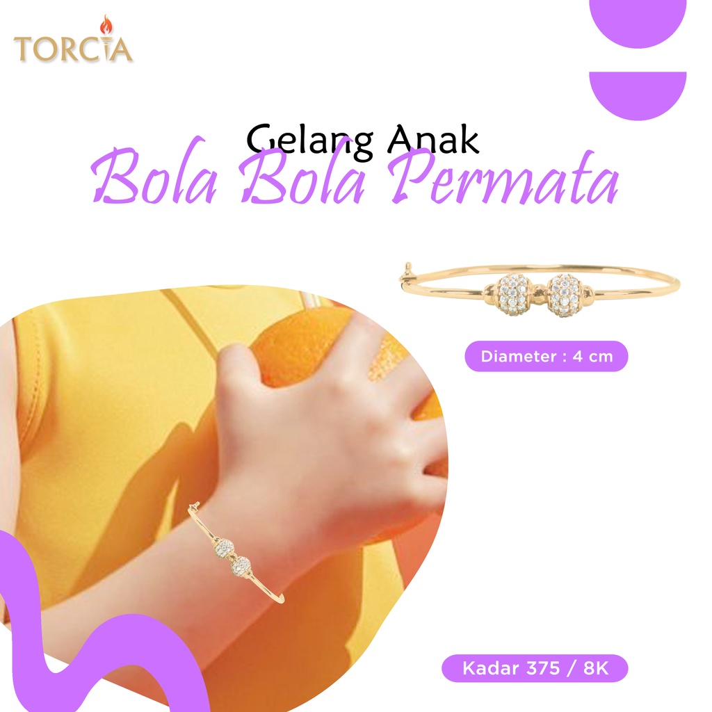 Gelang Bayi dan Anak Emas Asli Bola Bola Permata Kadar 375 Torcia