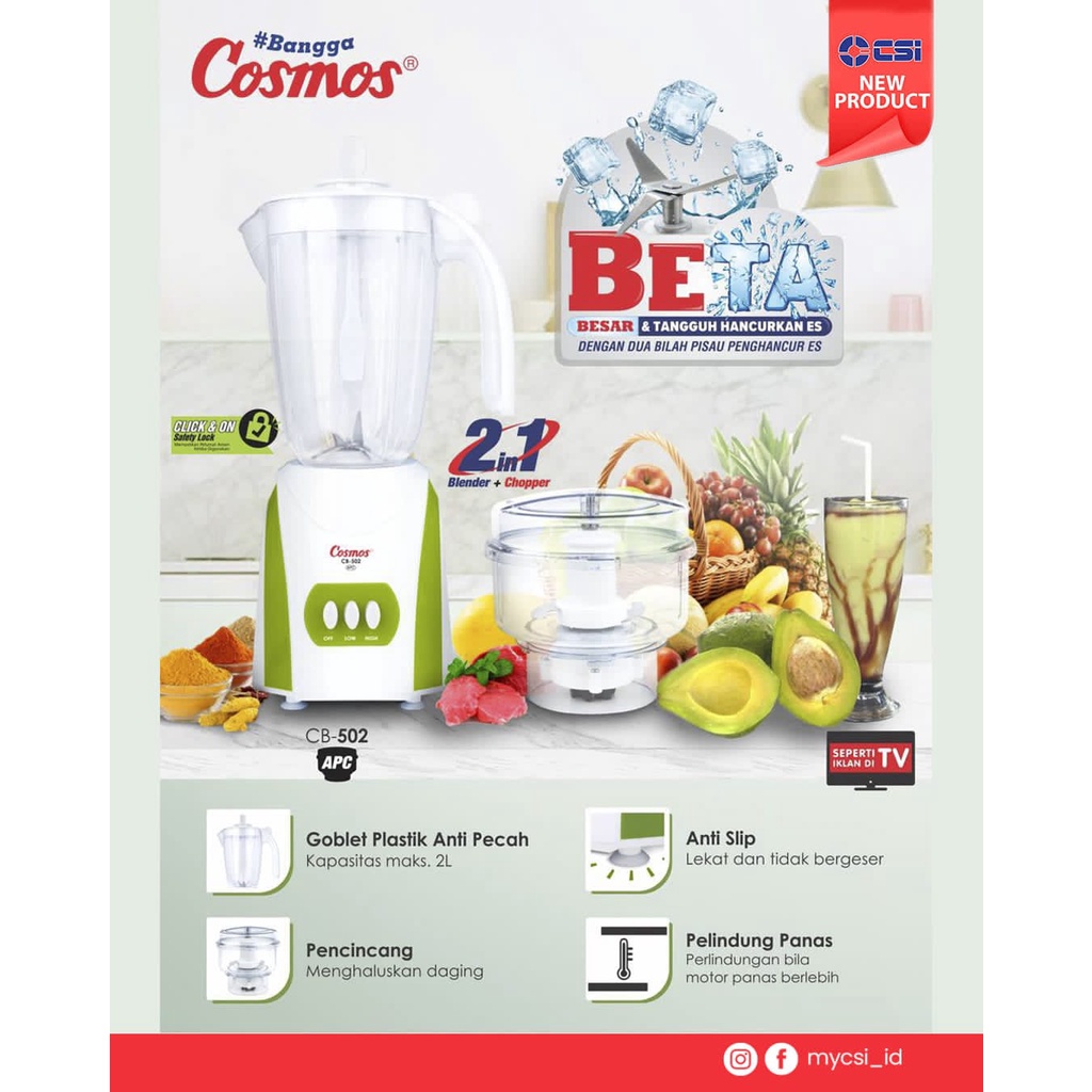 MIYAKO Chopper With Blender Plastik 2 in 1 CH501PF/AP Anti Pecah - Blender/Choper/Chopper Cosmos CB 502APC Plastik