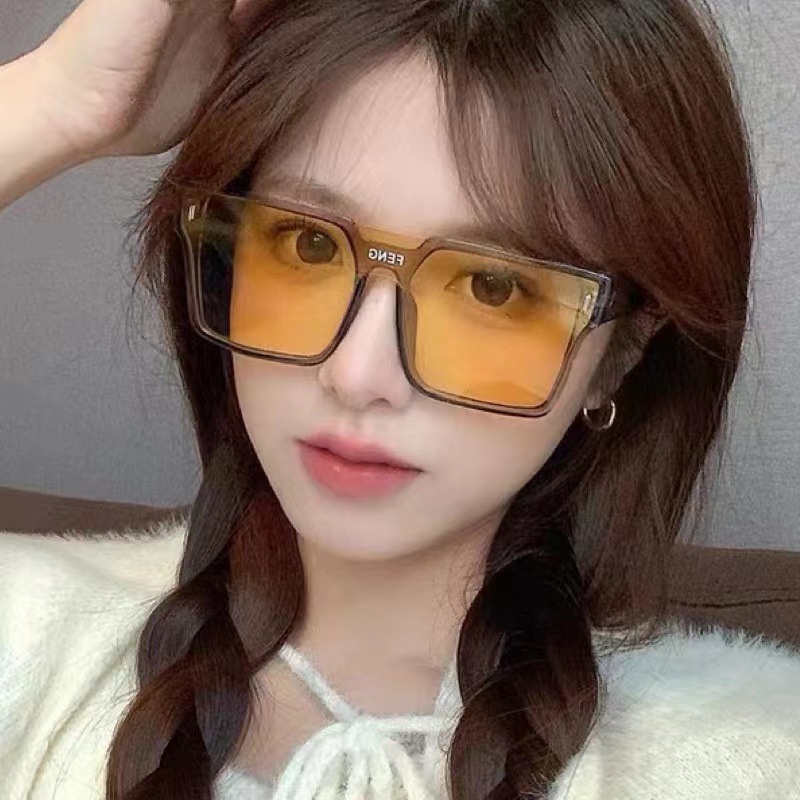 Kacamata Perlindungan UV Bingkai Persegi Vintage INS Bingkai Besar One-piece Windproof Glasses Unisex Kacamata Gaya