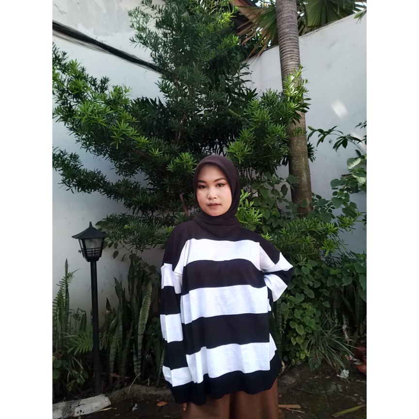 SWEATER EIRA JUMBO / BAJU RAJUT WANITA LENGAN PANJANG STRIP BLASTER / SIZE L,XL,XXL