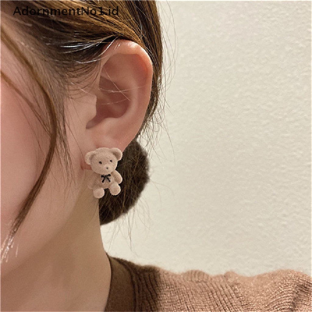 [AdornmentNo1] Lucu Flocking Plush Rabbit Bear Stud Earrings Gadis Kawaii Perhiasan Anting Hewan [ID]