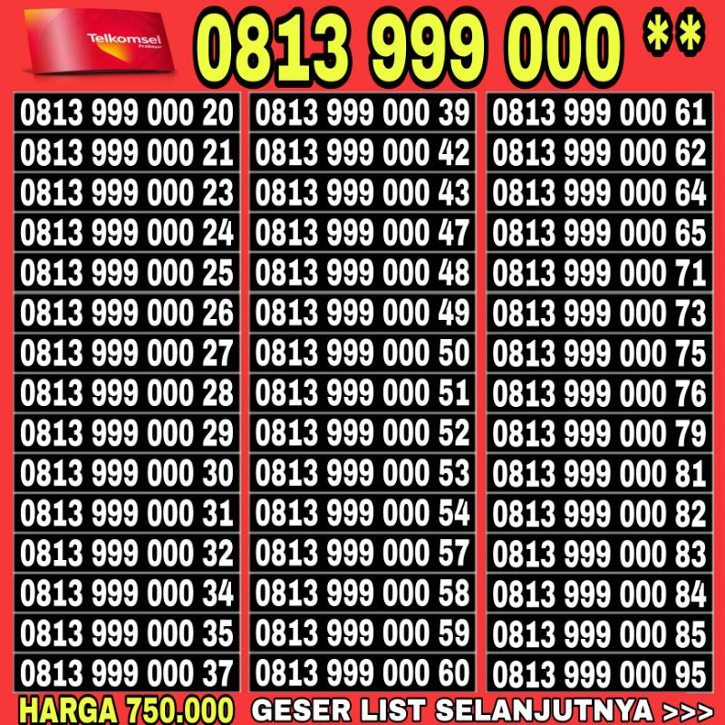 NOMOR CANTIK SIMPATI 4G  NOMOR SUPER 999 000