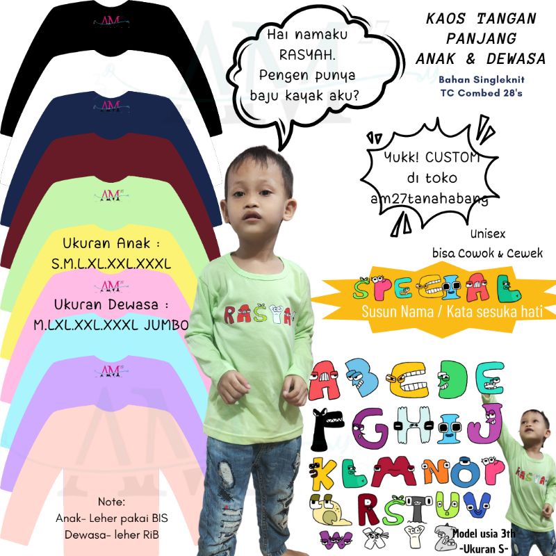 AM27 Stiker Sablon DTF HURUF ALPHABET LORE SUSUN NAMA