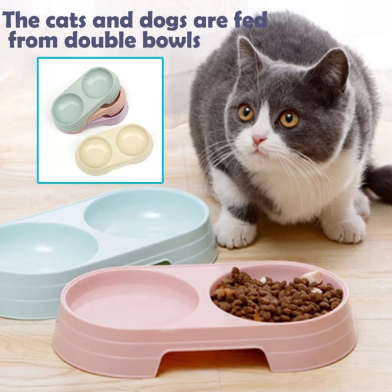 Tempat Makan Minum Kucing 2 in 1 Double Bowl Mangkok Anti Slip Anti Semut Makanan Anjing Hewan