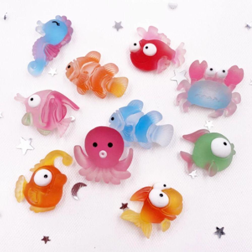 Lanfy Ornamen Resin 10Pcs Kawaii Hewan Laut DIY Kartun Ikan Badut Telepon Shell Accessorie