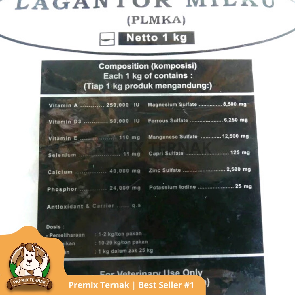 LAGANTOR MILKU 1Kg - Premix Peningkat Produksi Susu &amp; Pertumbuhan, Pengurang Stress Sapi Kambing Perah 1 kg - Premix Ternak