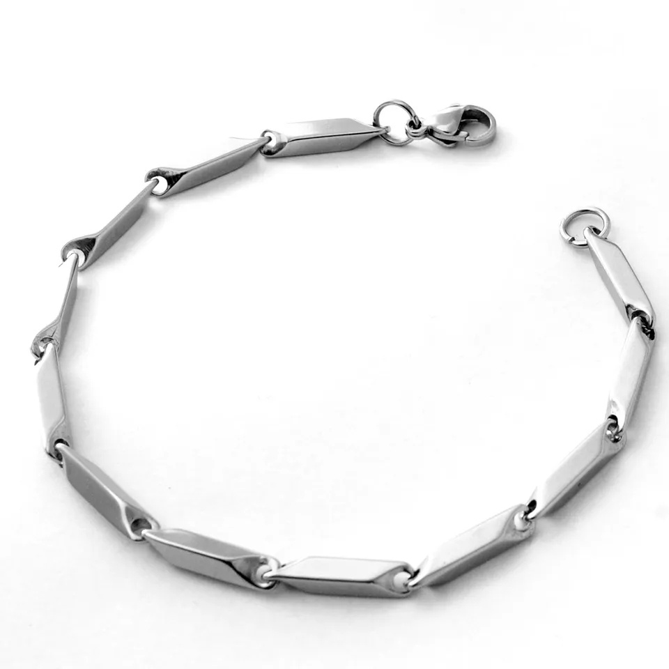 Gelang Tangan Pria Wanita Titanium Silver Anti Karat Rantai Padi 2mm