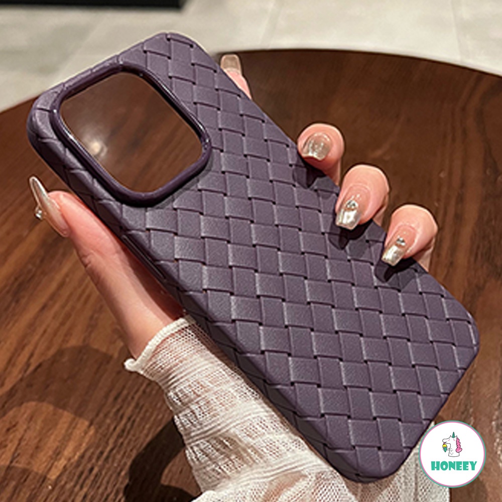 IPHONE Luxury Breatheable Woven Braid Phone Case Kompatibel Untuk Iphone14 13 11 12 Pro Max Emboss Bumper Matte Bahan Kulit Sutra Lembut Penutup Belakang Handphone