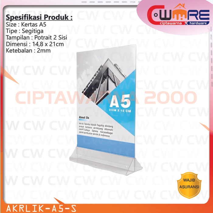 

~^~^~^] Akrilik A5 Acrylic Papan Iklan MenuUsaha Kantor Potrait 2Sisi Segitiga