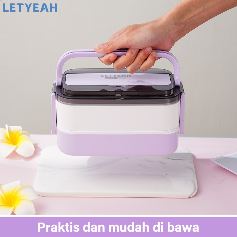 letyeah Lunch box 2 susun anti tumpah /1600ml tempat makan 2 tingkat/kotak makan bpa free