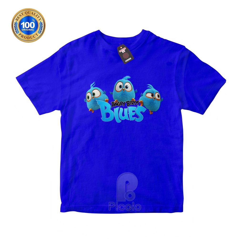 (FREE NAMA) BAJU KAOS ATASAN ANAK MOTIF ANGRY BIRDS BLUES UNISEX Bahan COTTUN