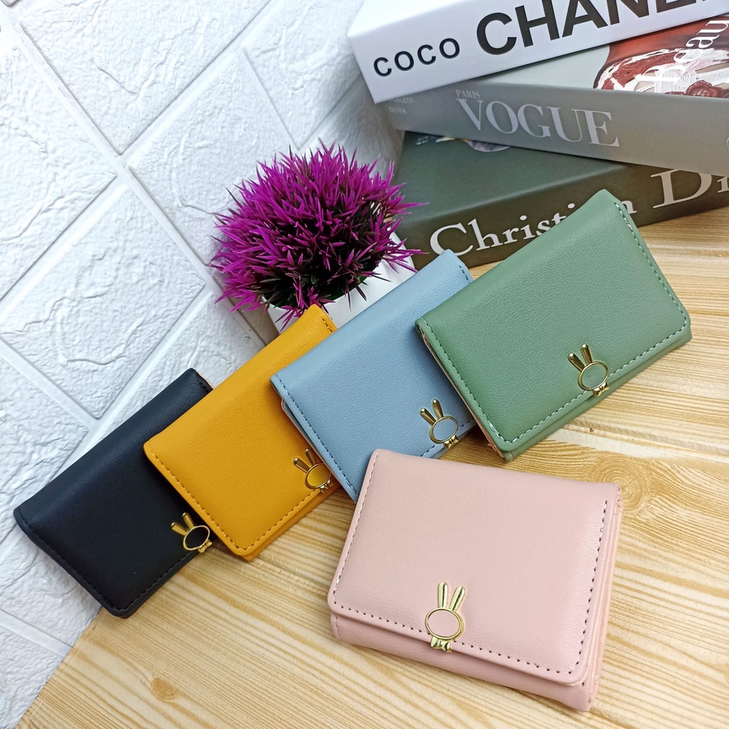 Dompet Lipat Wanita Motif Garis Bunga Fashion Style Korea Dompet Cewek Mini Women Wallet PU Satu7an D77