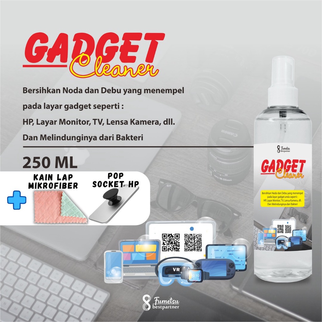 Gadget Cleaner - Pembersih Layar Hape,Layar Monitor,Tv dan Lensa Kamera Kemasan 250ML Spray