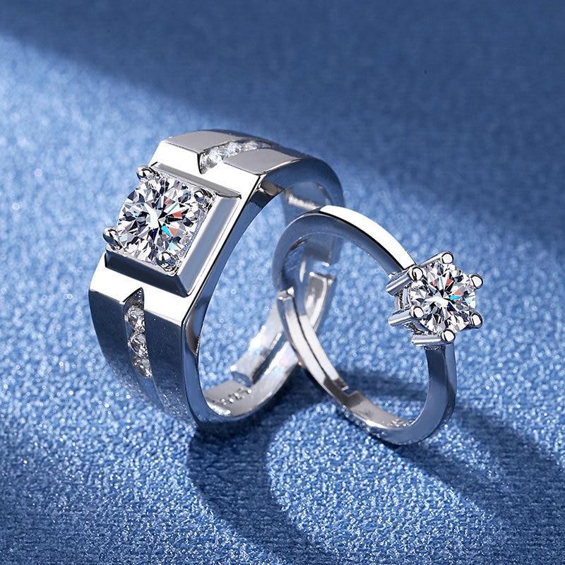 Cincin Couple Pasangan 2 Pcs / Set Model Terbuka All Size Adjustable Mahkota Berlian Hati untuk Wanita