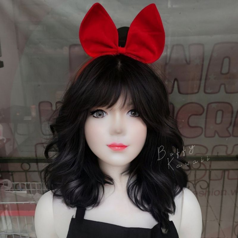 Bando pita bunny small velvet black/red korea ulzzang style fashion accessories daily kawaii cute