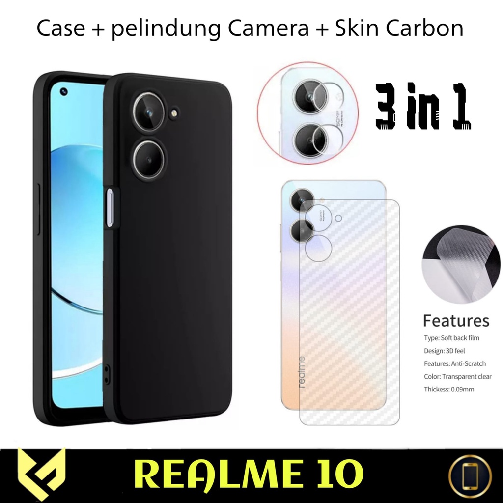 Promo Paket 3IN1 Case Black For REALME 10 PRO PLUS / REALME 10 PRO 5G / REALME 10 SoftCase Premium Black Free Tempered Glass Camera &amp; Garskin