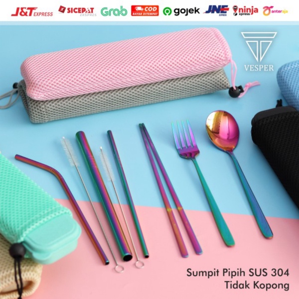 

Dijual Paket cutlery set / sendok garpu sumpit korea sedotan bubble stainless - silver SUS304 Berkualitas