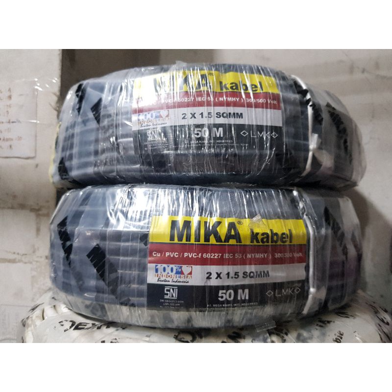 Kabel Nyyhy/Nymhy Serabut Hitam 2x1,5mm 50Mtr Mika/Expert(Harga Peroll=50m)