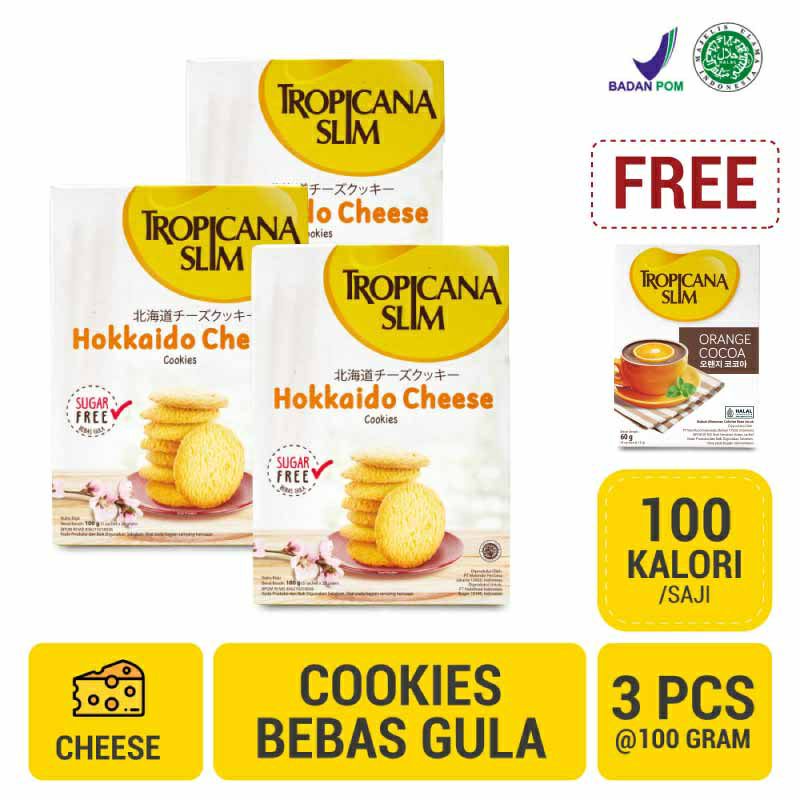 

Geratis 1 Pcs Orange Cocoa Tropica - 3 pcs Tropicana Slim Hokkaido Cheese Cookies
