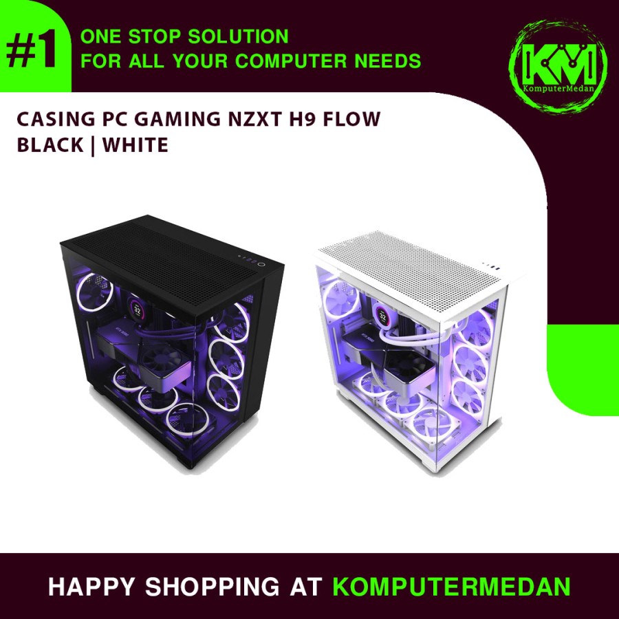 Casing PC Gaming NZXT H9 FLOW Dual Chamber - ATX Mid Tower Airflow 360mm AIO Support