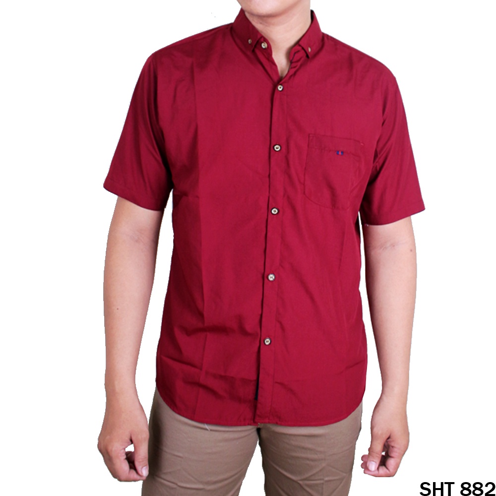 Kemeja Oxford Pria Polos Lengan Pendek - SHT 879